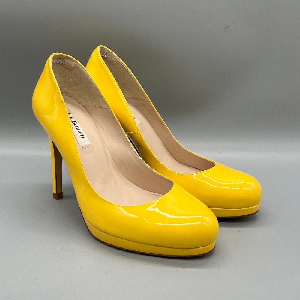 LK Bennett Shoes Womens 8.5 Yellow Patent Leather Platform Stiletto Heels Pumps - Picture 2 of 11